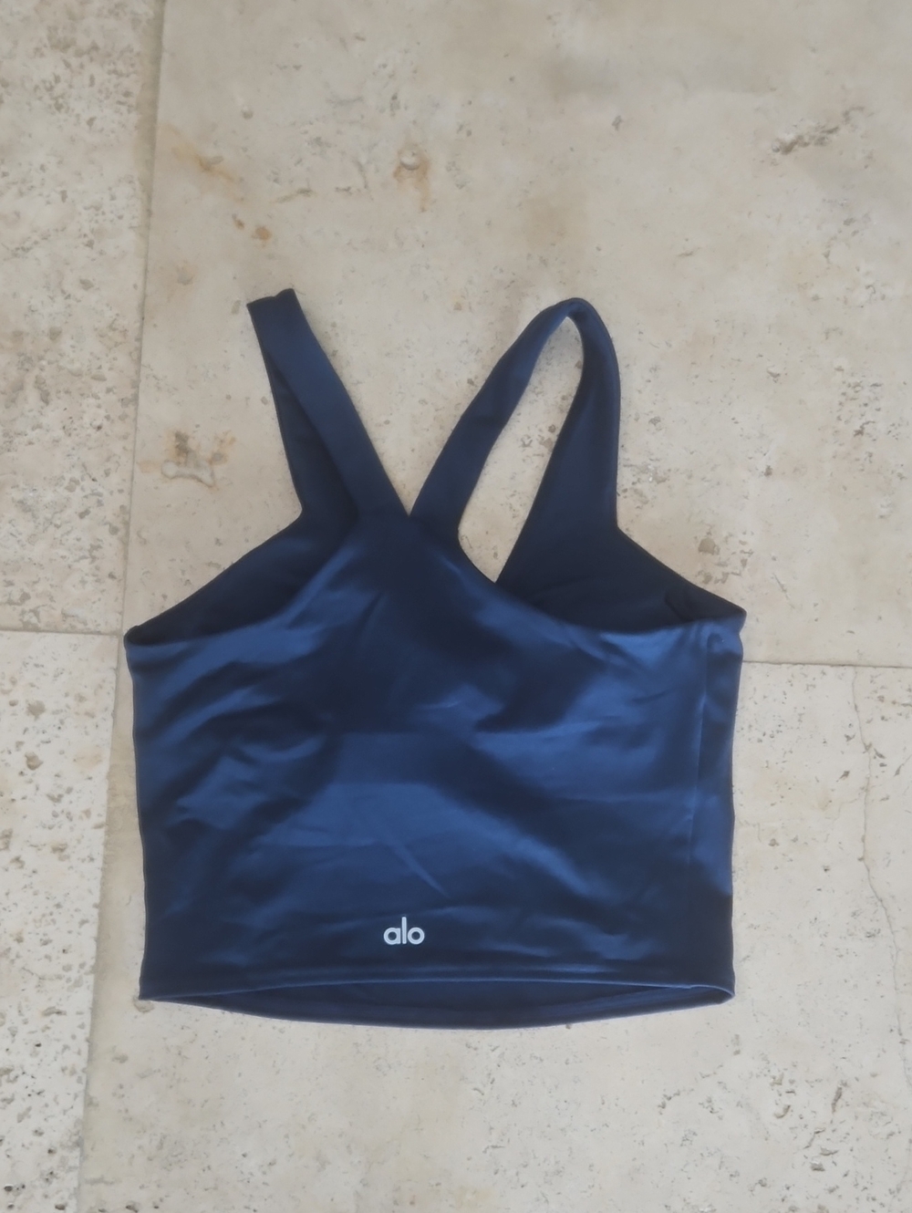 Navy Satin V-Neck Tank Top Bra - Women Tops - Picture 3 of 3